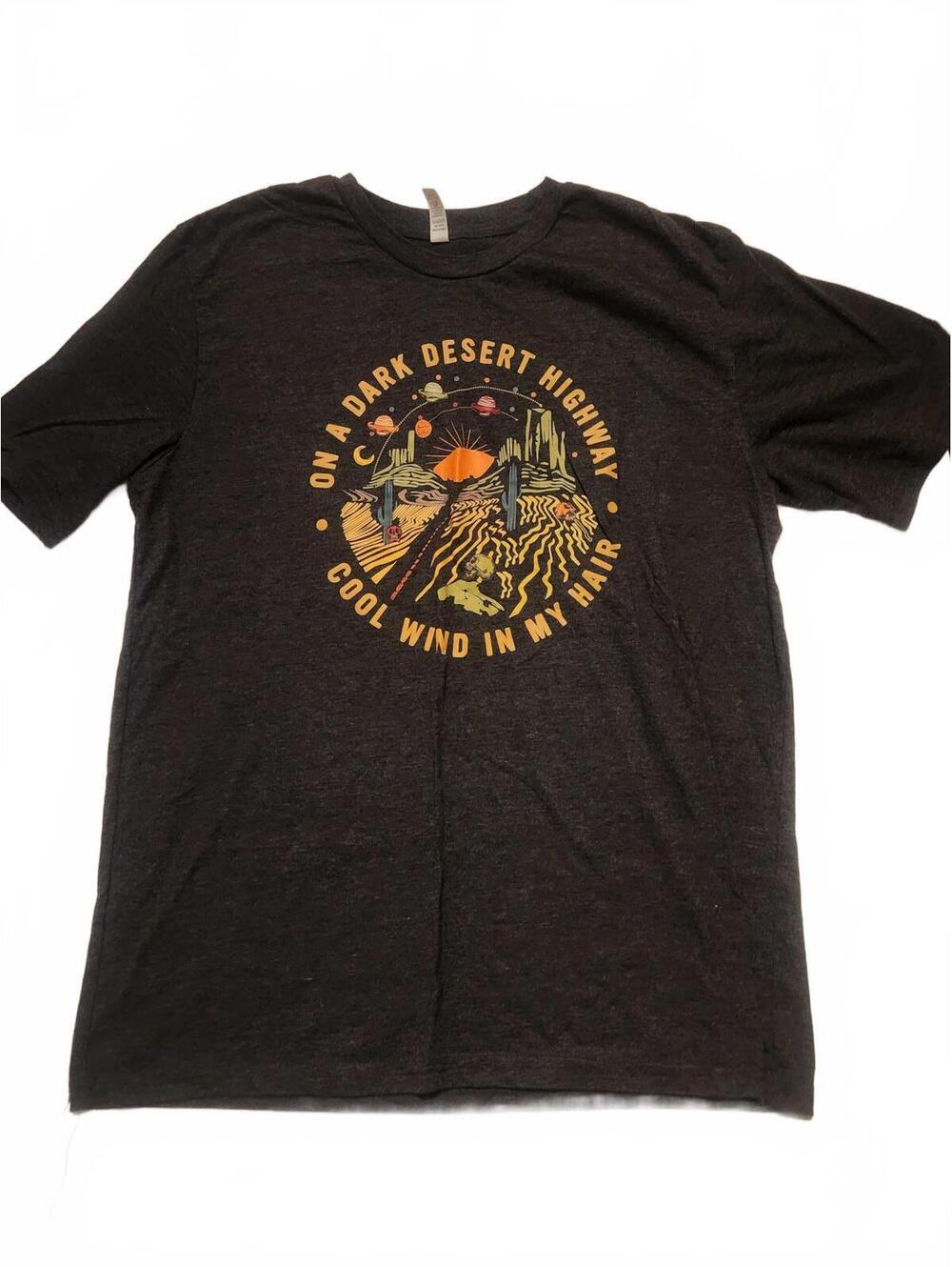 Outlash Wear Grey on a dark desert highway short sleeve shirt. Womens Size XL